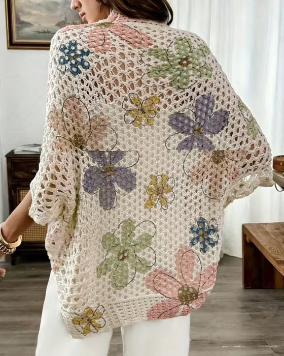 Cardigan Ausgeschnitten Blumenprint Gestrickt
