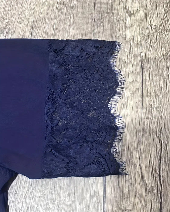Bluse V-Ausschnitt Spitze Schlank Kurzärmelig