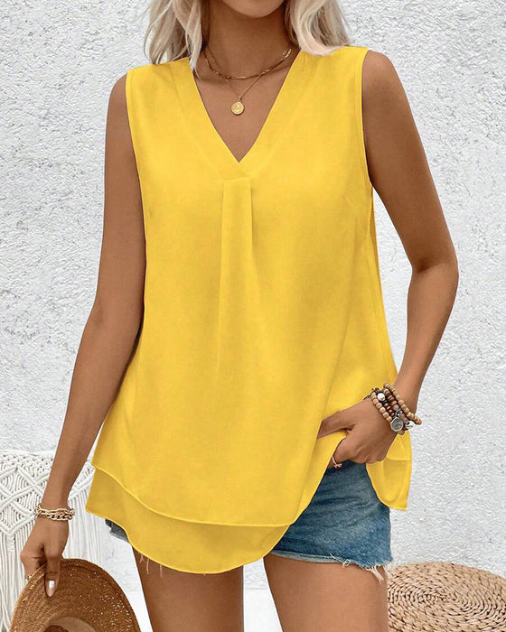 Tanktop Ärmellos V-Ausschnitt Doppel Chiffon