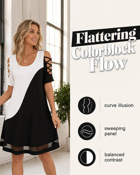Kleid Farbblock Kurzarm