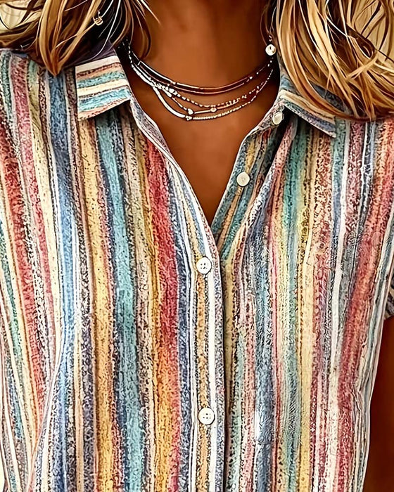Bluse Gestreift Farbblock Lässig