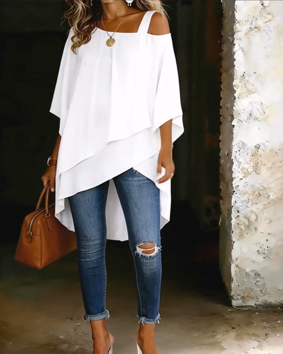 Bluse Asymmetrisch Cold Shoulder Einfarbig Lässig