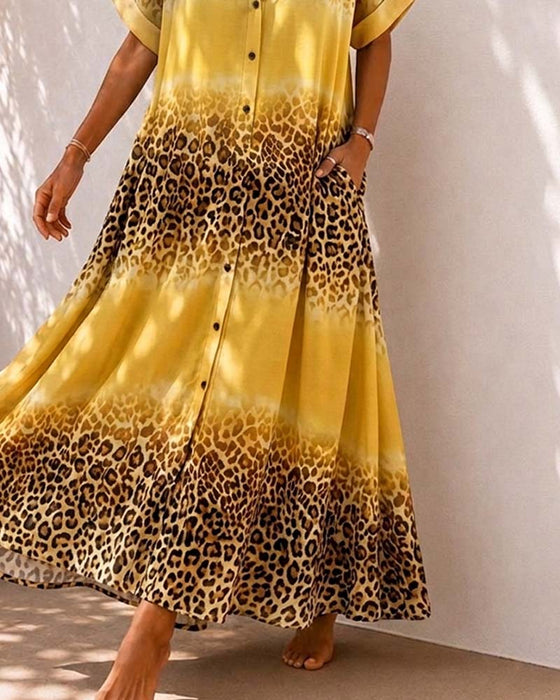 Kleid Kragen Leopard Druck Gradient Hemd