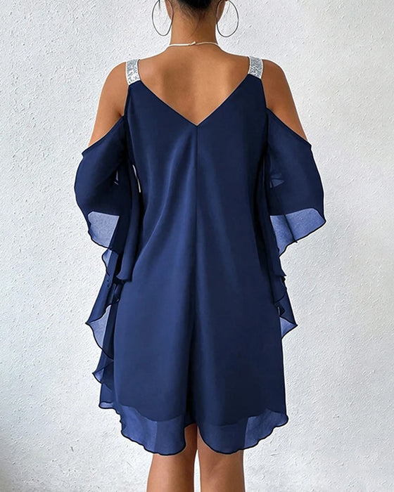 Kleid Paillette Schulterfrei Unifarben
