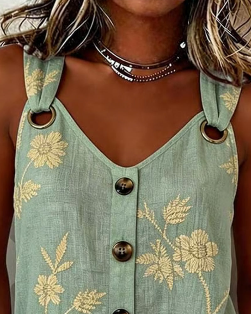 Tank Top Blumen Camisole Metall Ring