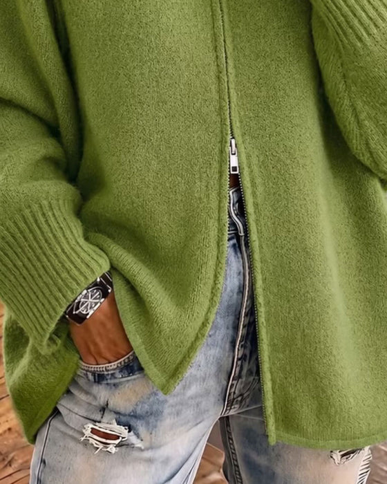 Strickjacke Stehkragen Reißverschluss Einfarbig