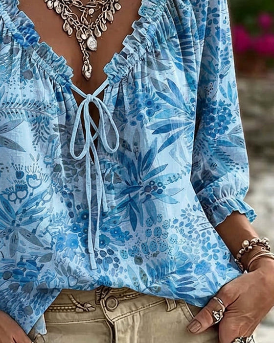 Bluse Mit V-Ausschnitt Und Schnürung