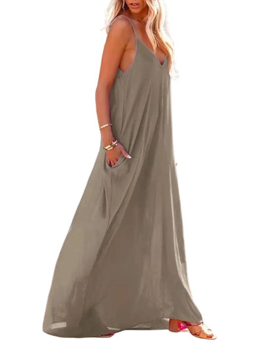Kleid Uni Locker Tasche Maxi