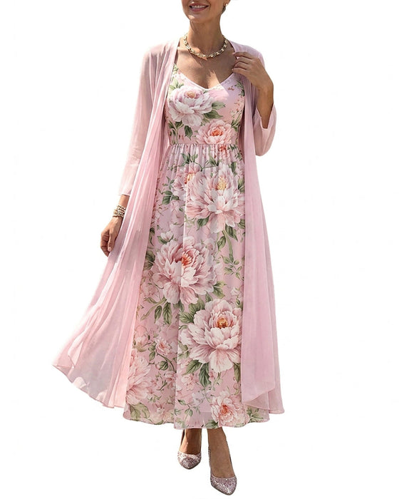 Set Blumig Druck Kleid Zweiteilig