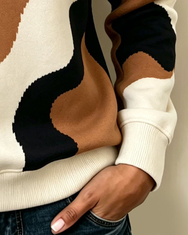 Sweatshirt Farbblock Reißverschluss Lässig