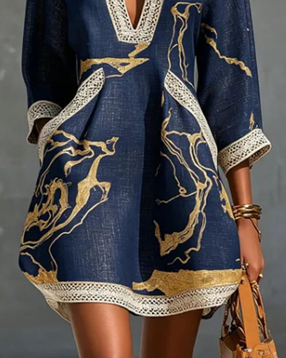 Kleid Stehkragen Halbärmel Hohl