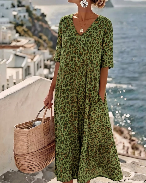 Kleid Leopard V-Ausschnitt Locker