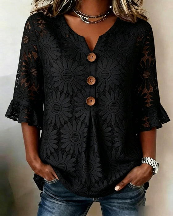 Rüschenbluse Mit Margeritenprint Und Rüschenärmeln
