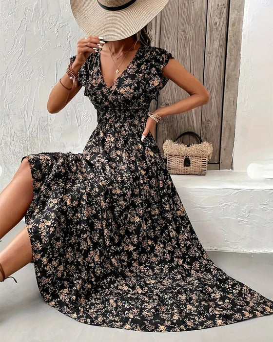 Kleid Blumen Taille Bindung