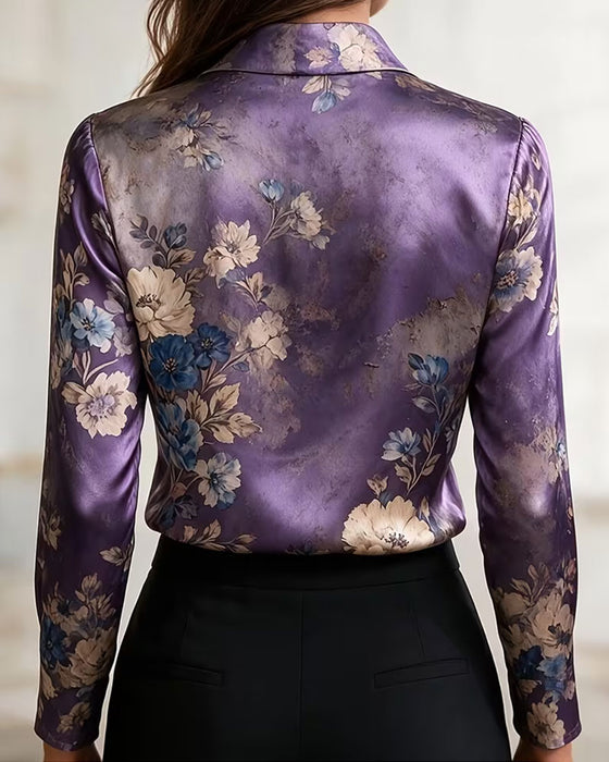 Bluse Revers Drapiert Langarm