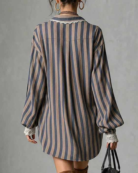 Kleid Lässig Streifen Mode