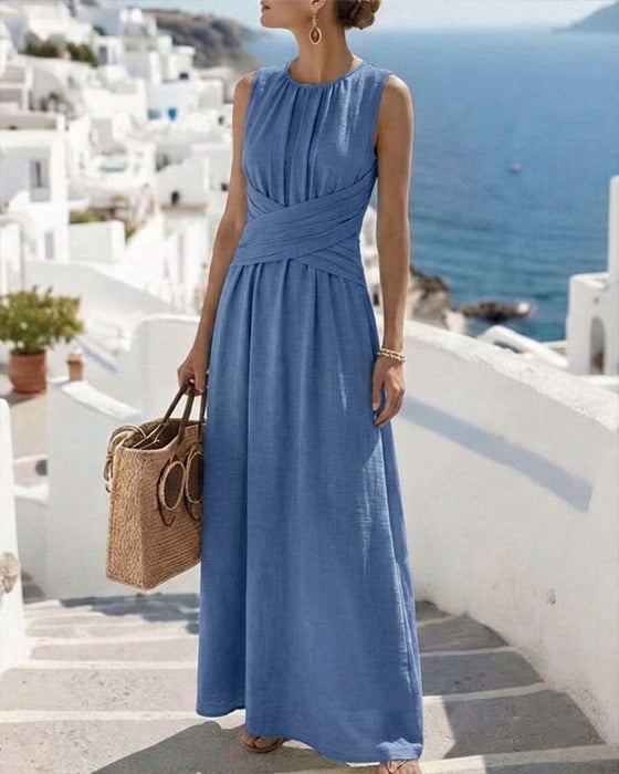 Kleid Überschneidung Taille Ärmellos