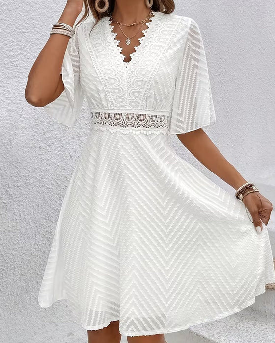 Kleid V-Ausschnitt Spitze Patchwork Ausschnitt
