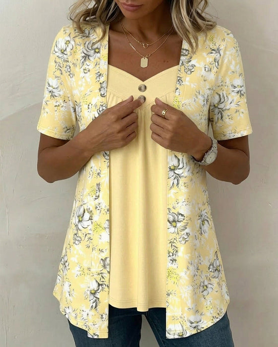 T-Shirt Blumenprint Falsch Zweiteilig