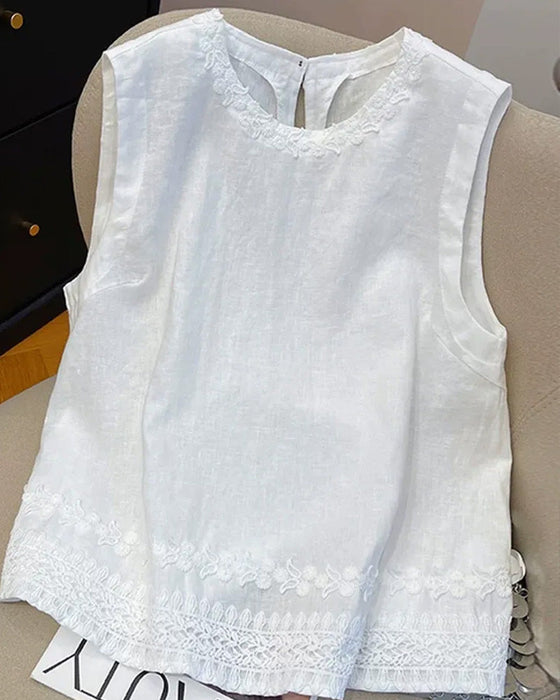 Tank Top Rundhals Bestickter Besatz