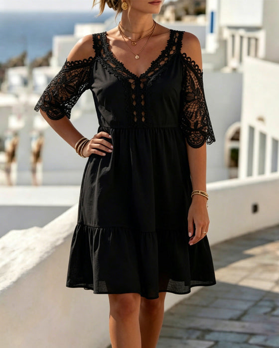 Kleider Spitze Off-Shoulder Gestuft Kurz