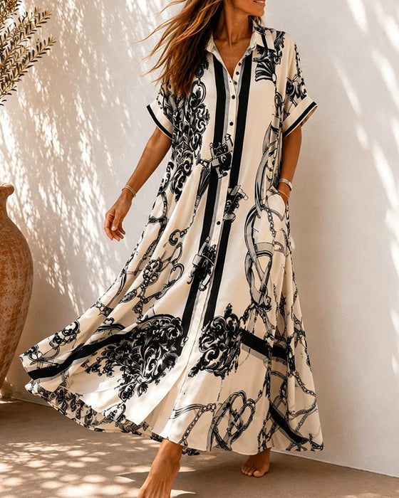 Kleid Vintage Schnörkel Revers Hemd