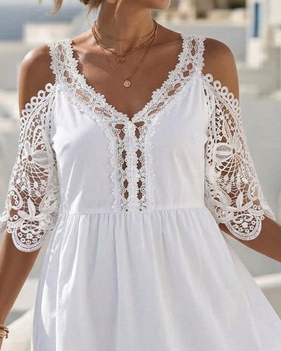 Kleider Spitze Off-Shoulder Gestuft Kurz