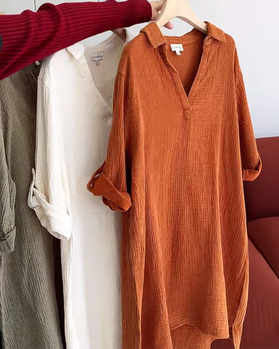 Kleid Langarm Einfarbig Einfacher Kragen