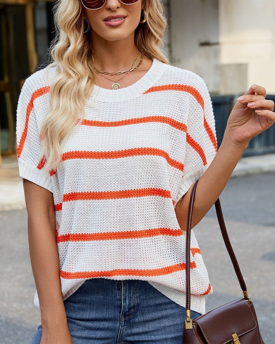 Pullover Gestreift Drop Shoulder Kurzarm