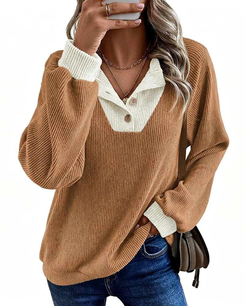 Knit Top Mit Kontrastierendem Kragen Langarm