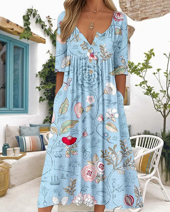 Kleid Halbärmel Gedruckt Plissiert A-Linie