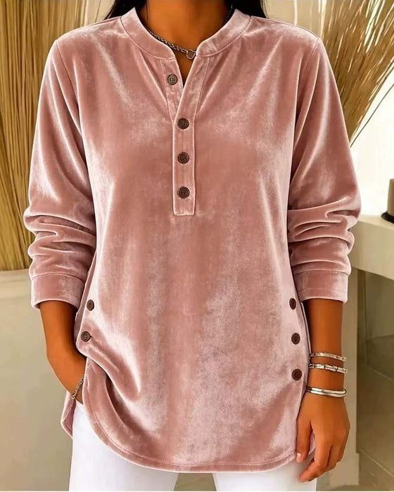 Bluse Lässig Langarm Henley