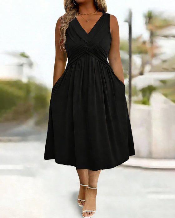 Kleid Einfarbig Tasche Twist Tanktop