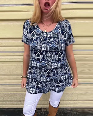 T-Shirt lässig Retro Rundhals bedruckt