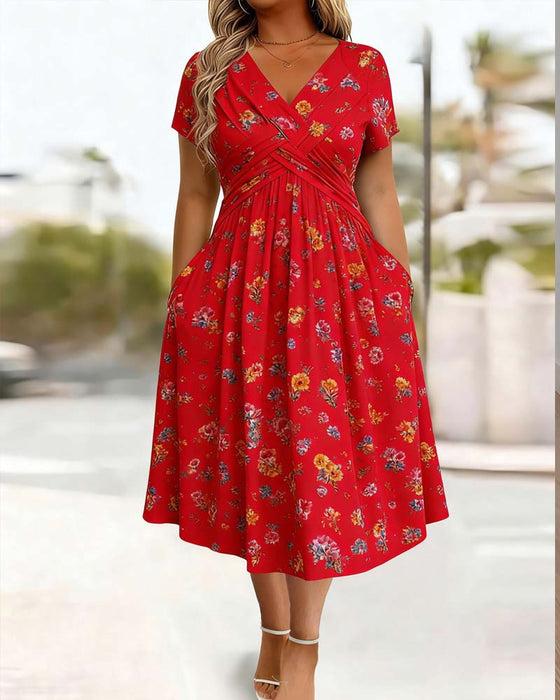 Kleid Blumig Twist Kurzer Ärmel