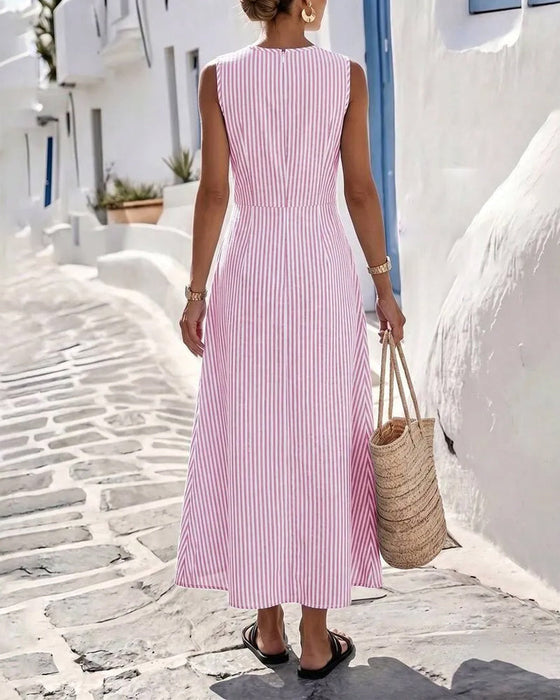 Kleid Streifen Twist Taille Ärmellos Maxi