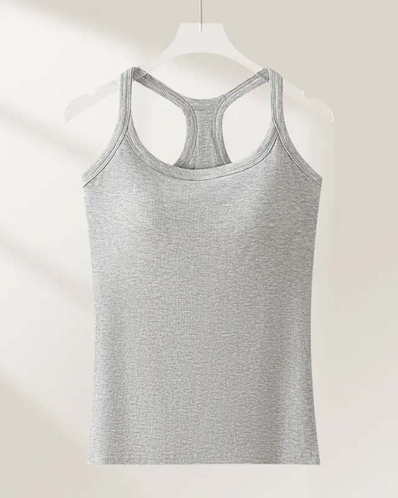 Tanktop Eingebauter Bh Gerippt Einfarbig