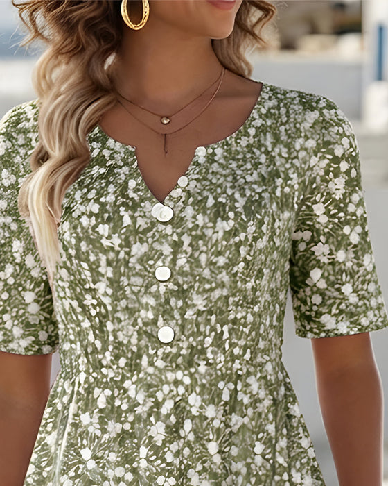 Kleid V-Ausschnitt Kurzarm floral