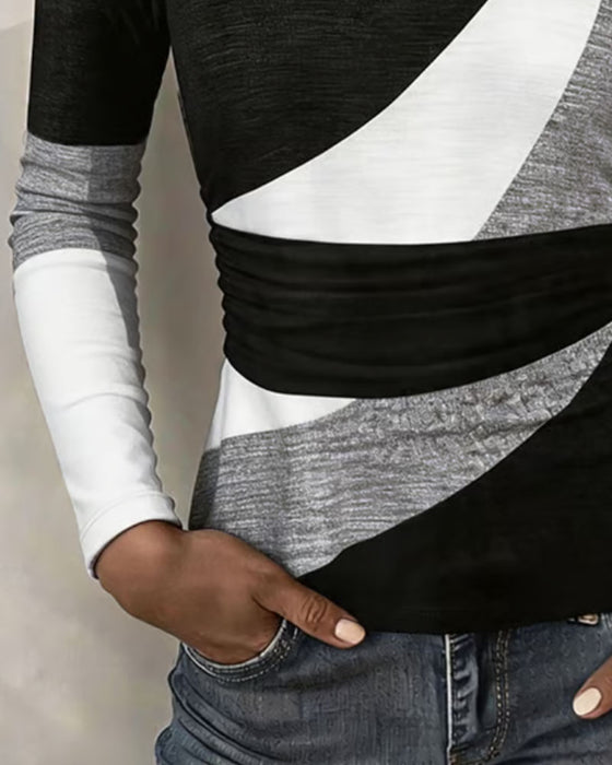 Top Kontrastfarbe Rundhals Taille