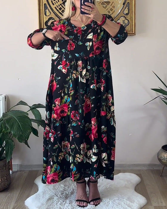 Kleid Locker Oversized Rundhals Bedruckt
