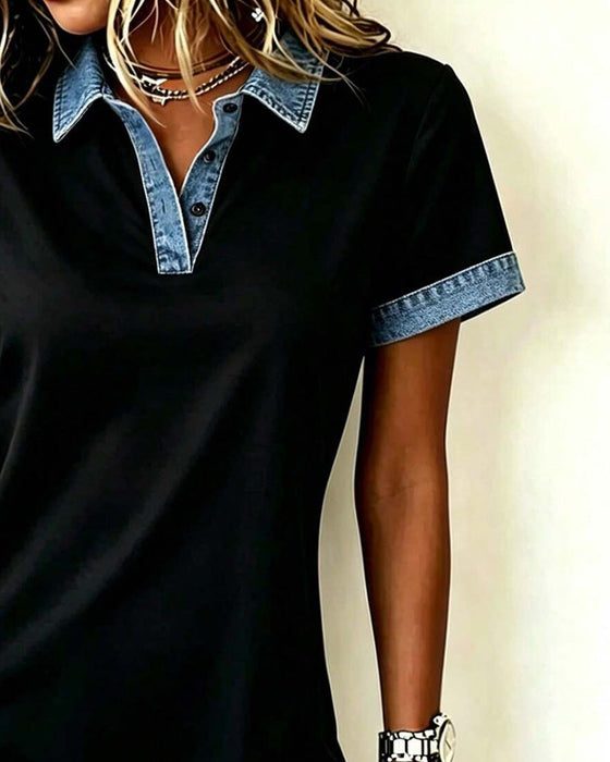 Kleid Denim Bahnen Farbblock Gerade