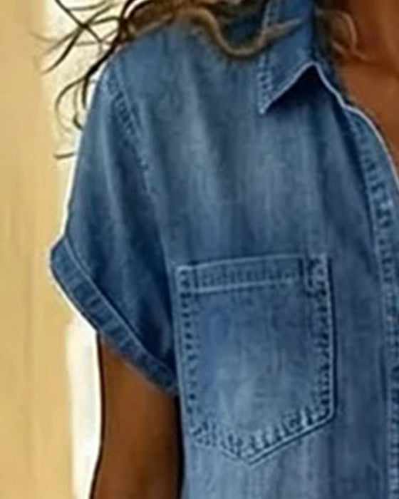 Jumpsuits aus Denim mit kurzen Ärmeln