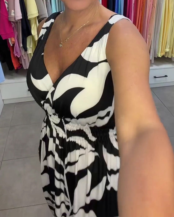 Kleid Ärmellos V-Ausschnitt Elastische Taille Cross Over