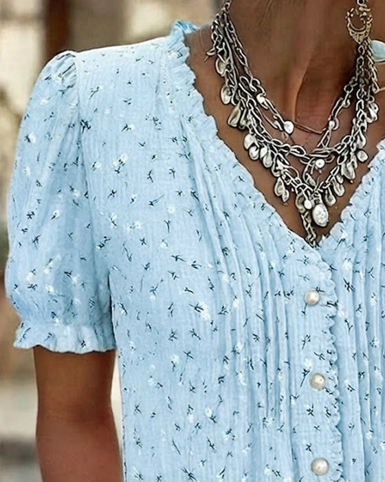 Bluse Puffärmel Blumenprint Kurzarm