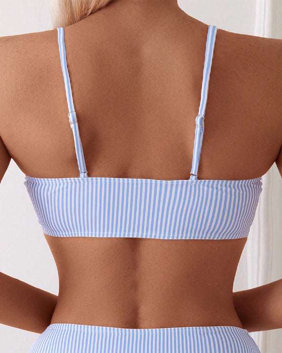 Gestreifter Bandeau-Badeanzug Mit Hoher Taille