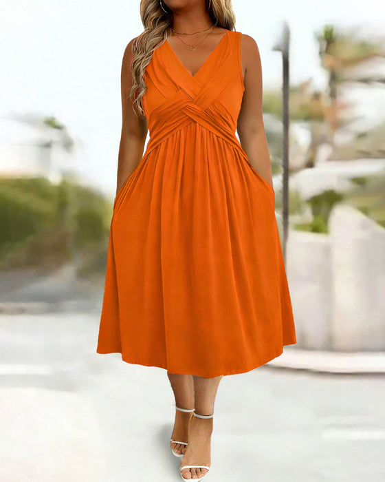 Kleid Einfarbig Tasche Twist Tanktop