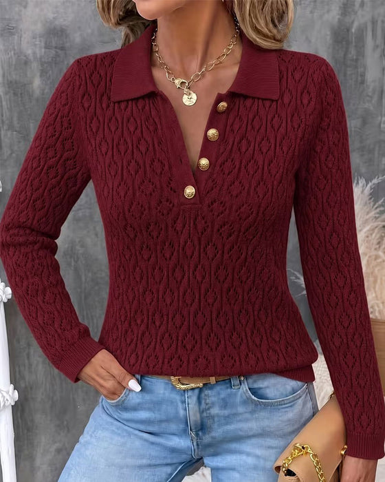 Pullover Umlegekragen Knopf Cutout Slim