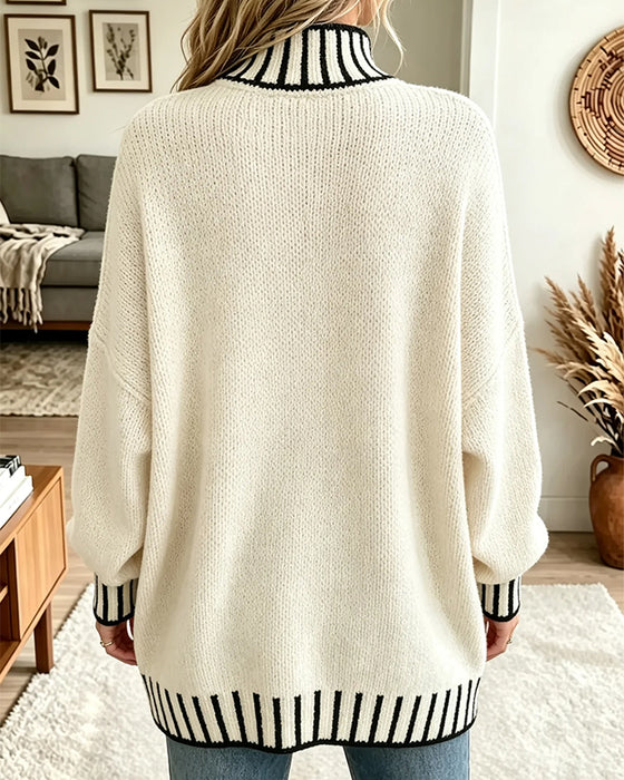 Pullover Kontrast Gestreift Rollkragen Locker