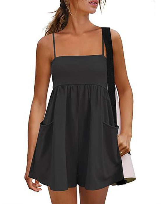 Jumpsuit Uni Farbe Träger Breites Bein