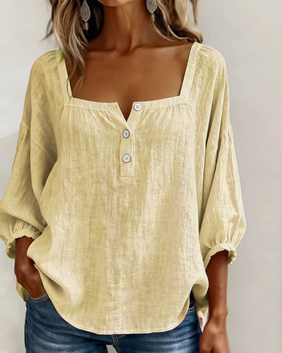 Bluse Einfach Quadratischer Ausschnitt Langarm